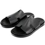 Mule homme en vritable cuir noir 08