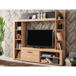 Mur tv baltimore - avec rangements - coloris : chne & anthracite