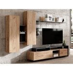 Mur tv avec rangements - coloris : naturel et anthracite - idesia
