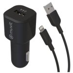 Muvitchan pack chargeur voiture 12w + cable lightning - 12 m - noir