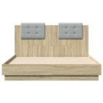 Cadre de lit - mxzzand - 140x190 cm - chne sonoma - tte de lit en tissu gris clair - design contemporain ...