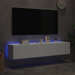 Meuble tv mural - mxzzand - 2 pcs - bois dingénierie - lumières led rvb - blanc Meuble tv mural - mxzzand - 2 pcs - bois dingénierie - lumières led rvb - blanc