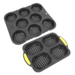 Moule  pain - mxzzand - silicone - 4 cavits baguette - 8 cavits hamburger - noir