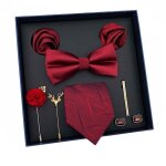 N?uds papillon homme jacquard avec coffret cadeau couleur unie cravate carr� de poche broche bordeaux ...