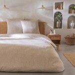 Parure de lit 2 personnes en coton 57 fils imprim� beige 240x220cm