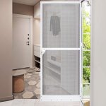 Moustiquaire de porte - naizy - 120 x 240 cm - aluminium blanc - tissu en fibre de verre gris - ajustable ...