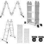 Naizy 320cm aluminium �chelle multifonction 4x3 marches �chelle pliant 6 en 1 avec 2 roulettes et plateforme ...