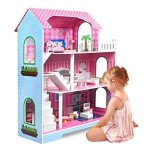 Naizy maison de poupes pour enfants 70x60x24cm maison de barbie rose 3 tages diy maison mobile villa ...