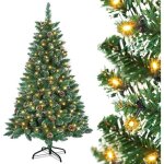 Sapin de noël artificiel - naizy - 150 cm - 180 led - guirlande lumineuse - pvc vert avec pommes de pin ... Sapin de noël artificiel - naizy - 150 cm - 180 led - guirlande lumineuse - pvc vert avec pommes de pin ...