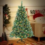 Sapin de nol artificiel - naizy - 180 cm - 250 led - guirlande lumineuse - pvc