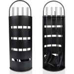 Serviteur de chemine - naizy - 5 pices - acier inoxydable - noir - support antidrapant