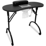 Naizy table de manucure avec aspiration pliable avec accoudoirs tiroirs et mallette de transport portable ...