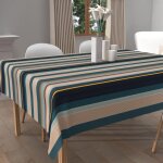 Nappe imprim�e anti - t�ches carr�e 180x180 cm bayaderes bleu par soleil docre
