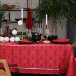 Nappe de no�l rectangulaire brod�e rouge 250x150 cm