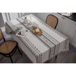 Nappe rectangulaire - nayoroom - boh�mien beige noir - imperm�able anti - tache lavable - 140x200cm