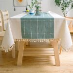 Nappe rectangulaire en coton et lin - itoobe - 140 x 180 cm - vert / blanc