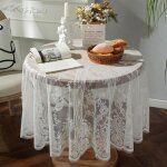 Nappe ronde en dentelle - ystp - 150cm - blanc - motif floral - lavable en machine