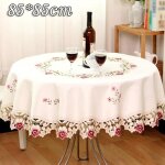 Nappe ronde - momotou - rose brode - 85x85 cm - lavable - tissu synthtique