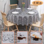Nappe ronde pvc anti taches étanche table à manger nappes gris fleur - Ø 160 cm Nappe ronde pvc anti taches étanche table à manger nappes gris fleur - Ø 160 cm