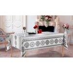 Nappe ronde toile cire 138 cm yeni gris ? design gris motif luxe elgant luxury - livraison roule sans ...