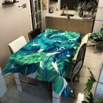 Nappe de table motif feuilles vertes 3d effect imperm�able et antipoussi�re 140 x 200cm
