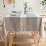 Nappe de table rectangle - ystp - lin et coton - 140x240cm - gris clair - � rayure
