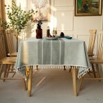 Nappe de table rectangulaire en coton - ystp - gris -  rayure - 140x240cm