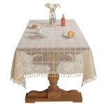 Nappe de table rectangulaire vintage en crochet avec dentelle et gland - az king - 140x180cm - beige
