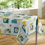 Nappe toile cire bouton dor 140x300cm bleu