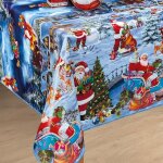 Nappe toile cire de nol ? 140 x 250 cm ? blanche neige bleu nappe nol festive dcoration ? impermable ...