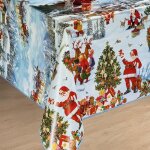 Nappe toile cire de nol - santa claus 140 x 200 cm ? nappe festive dcoration nol ? impermable rectangle ...