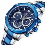 Naviforce montre multifonction pour hommes mode bleu acier inoxydable montre tanche date et affichage ...