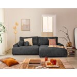 Nelly - canap� dangle droit 4 places convertible avec coffre en velours textur� - gris anthracite