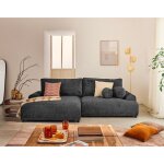 Nelly - canap� dangle gauche 4 places convertible avec coffre en velours textur� - gris anthracite