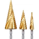 Netboat 3pcs foret fraise meche etage hss inox metal 4 - 12 / 20 / 32mm triangle conique titane avec ...