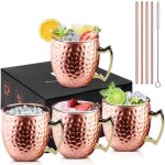 Netboat moscw mule mug [500ml] lot de 4 verre moscow mule avec 4 pailles et un pinceau parfait pour les ...