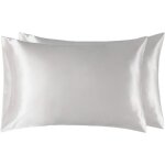 Taie doreiller en satin cheveux peau blanc 50 x 75cm facile � laver housses de coussin en satinette de ...