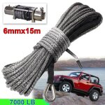 Neufu 6mmx15m dyneema corde de treuil synthtique cable pour atv suv voiture 7000 lb gris