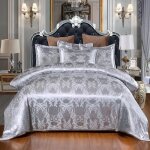 Ensemble housse de couette - neufu - jacquard satin� - 220x240cm - 2 taies 50x70cm - gris