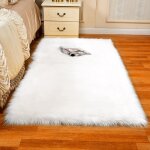 Neufu tapis en laine artificielle rectangle garniture faux tapis lavable 60 cm x 90 cm blanc Neufu tapis en laine artificielle rectangle garniture faux tapis lavable 60 cm x 90 cm blanc