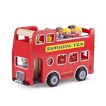 Bus de ville en bois - new classic toys - city tour bus - 9 figurines - jouet �ducatif - rouge