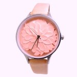 New montre femme cuir fleur p�tale relief rosace rose pastel clair id�e cadeau