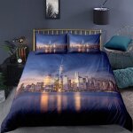 New york beau paysage urbain parure de lit 3 pieces 1 housse de couette 200 * 200cm et 2 taies doreillers ...