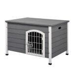 Niche chien niche sur pied toit ouvrant porte grillage verrouillable bois sapin mtal blanc bois sapin ...