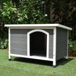 Niche pour chien toit plat ondul grise et blanche taille l gris