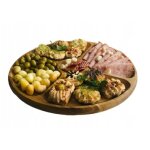 Nipter plateau de service apritif en bois de chne travaill rond d: 33cm et 2 cm dpaisseur d: pied ...
