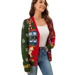 Nol cardigan gilet femme en tricot couleur contraste manches longues col v - rouge