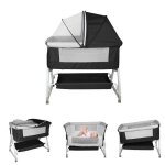 Noir berceau cododo avec un matelas de langer pour b�b� 3 en 1 lit de chevet berceau � bascule et lit ...