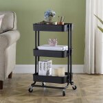 Noir chariot de service desserte chariot de cuisine avec panier de rangement  3 tablettes chariot de ...