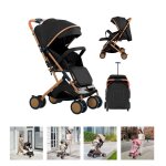 Noir poussette l�g�re pliable pour b�b� willonin� poussette compacte canne avec pieds dor� position allong�e ...